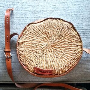 Brand new handmade woven round genuine leather crossbody bag